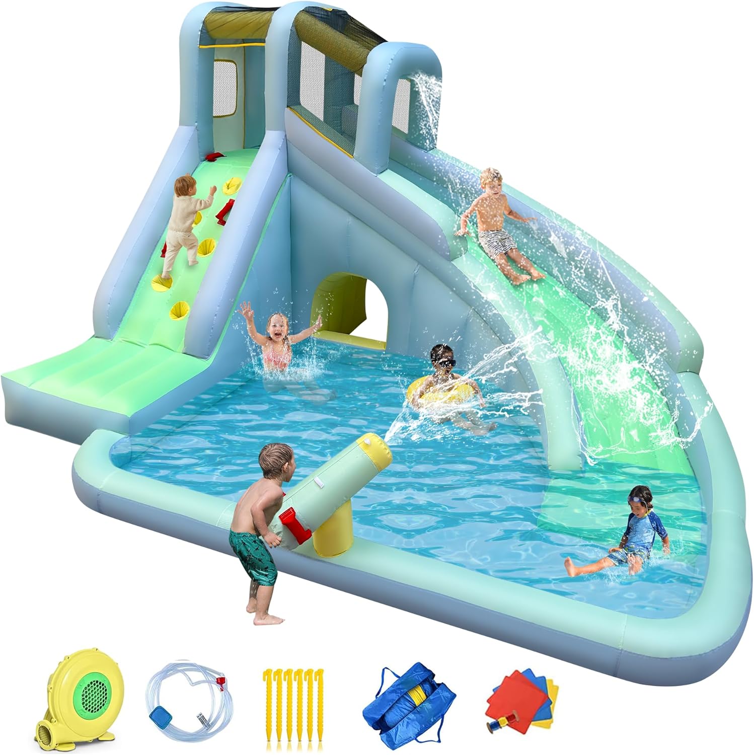 Kids Outdoor Inflatable Water Slide - Надувной детский батут-аквапарк 6-в-1, в комплекте