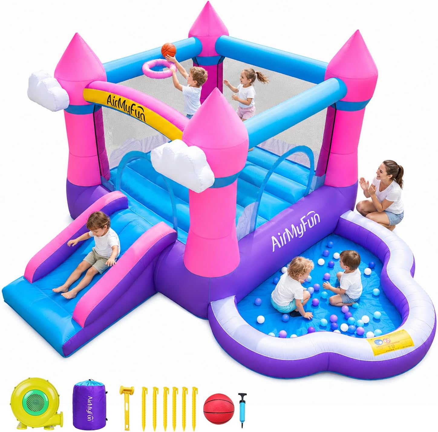 Kids Outdoor Inflatable Water Slide - Розовый надувной батут для детей 3-8