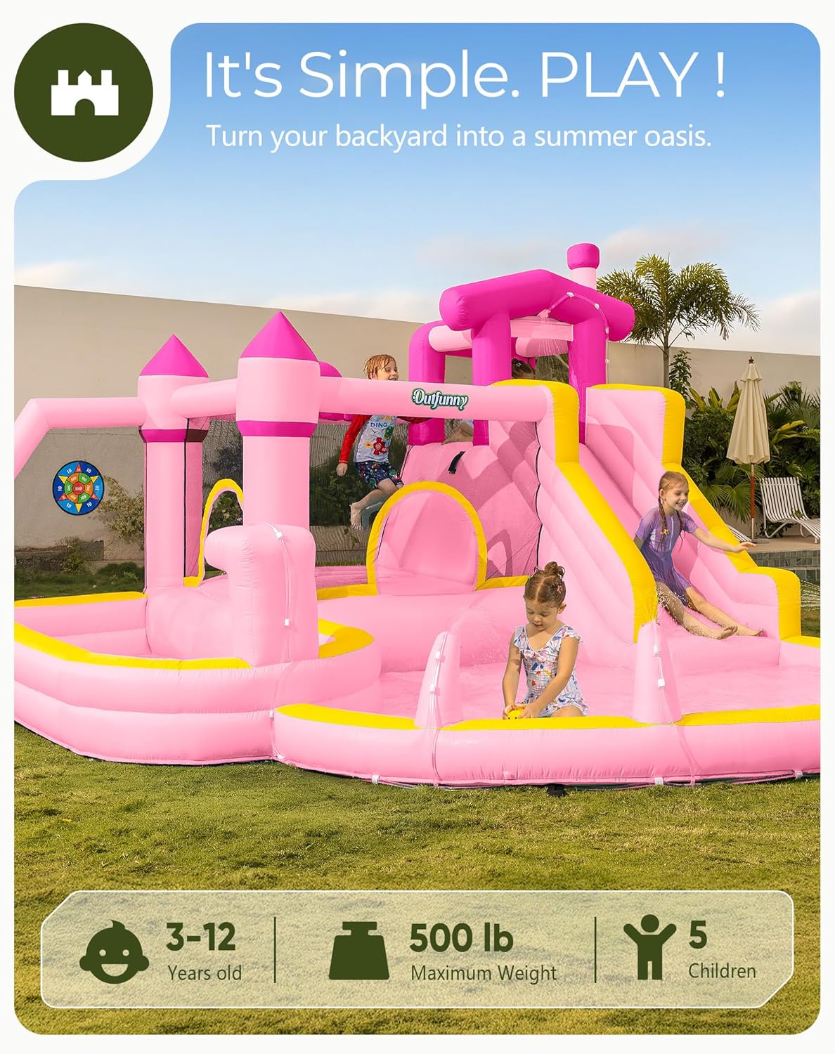 Розовая надувная водная горка- – обзор и цена Kids Outdoor Inflatable Water Slide