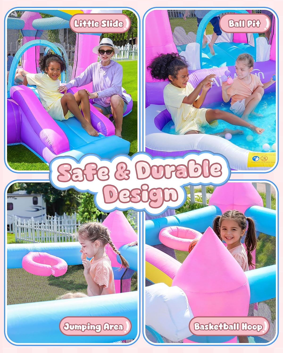 Розовый надувной батут для дет – обзор и цена Kids Outdoor Inflatable Water Slide